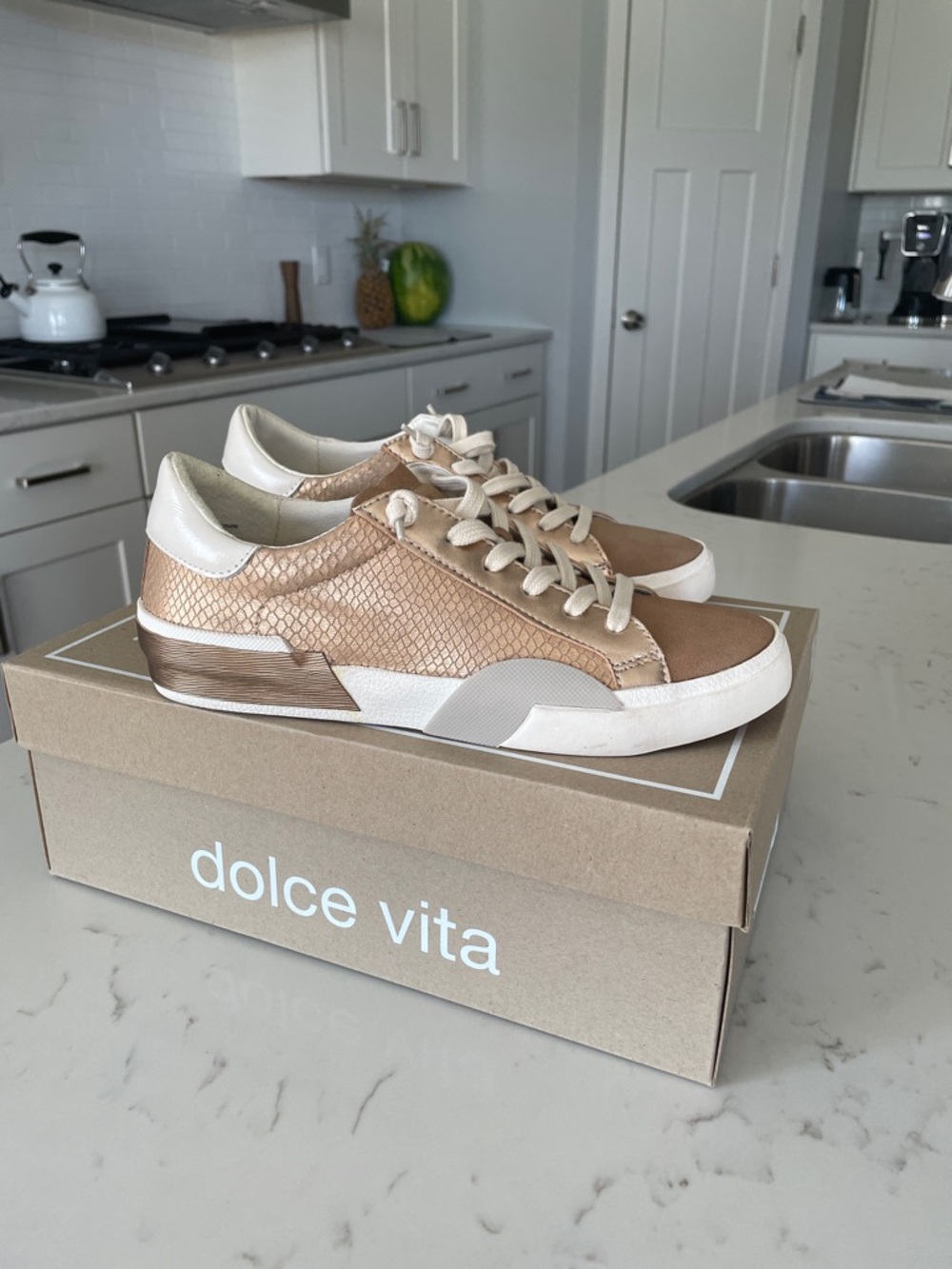 Dolce Vita Metallic Beige Snake-Embossed Sneakers Size 8